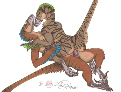 Girl on Top
art by epicwang
Keywords: dinosaur;theropod;raptor;deinonychus;male;female;feral;M/F;penis;cowgirl;cloacal_penetration;epicwang