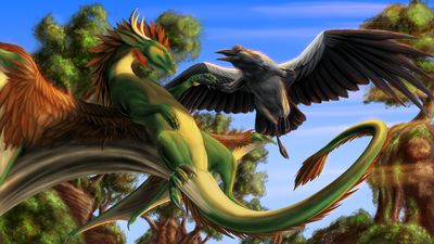 Dragon Friend
art by jackrow
Keywords: dragon;avian;bird;crow;male;feral;non-adult;jackrow