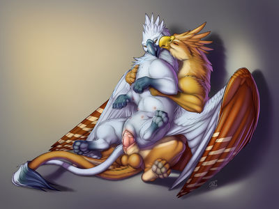 Mating Gryphons
art by jackrow
Keywords: gryphon;male;female;feral;M/F;penis;reverse_cowgirl;vaginal_penetration;spooge;jackrow