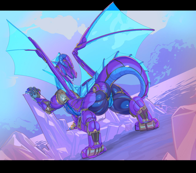 Crystalized
art by javkiller
Keywords: dragoness;cyborg;female;feral;anthro;solo;vagina;presenting;javkiller