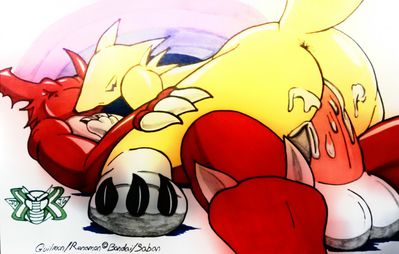 Renamon and Guilmon
art by jdogg30
Keywords: anime;pokemon;dragon;fury;canine;fox;renamon;guilmon;male;female;anthro;M/F;penis;cowgirl;vaginal_penetration;spooge;jdogg30