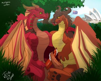 Mulberry and Umber (Wings_of_Fire)
art by jester_of_the_night
Keywords: wings_of_fire;mudwing;skywing;leafwing;hybrid;umber;dragon;male;feral;M/M;penis;masturbation;spooge;jester_of_the_night