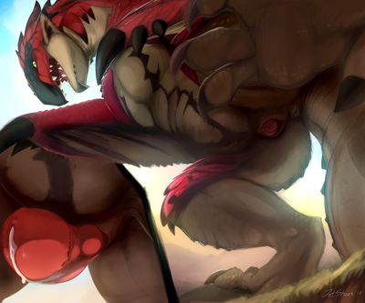 Rathalos
art by jetshark
Keywords: videogame;monster_hunter;dragon;wyvern;rathalos;male;feral;solo;penis;closeup;spooge;jetshark