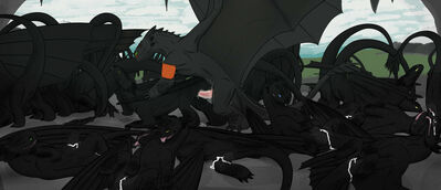 Carver and the Ladies
art by john_carver_dragon
Keywords: how_to_train_your_dragon;httyd;night_fury;dragon;dragoness;male;female;feral;M/F;orgy;penis;vagina;from_behind;vaginal_penetration;spooge;john_carver_dragon