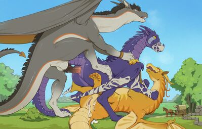 Silkwing and Nightwing Bred (Wings_of_Fire)
art by jotun22
Keywords: wings_of_fire;nightwing;silkwing;dragon;dragoness;male;female;feral;M/F;threeway;bondage;penis;from_behind;vaginal_penetration;spooge;jotun22