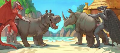 Vacation Time
art by jotun22
Keywords: dragon;furry;rhinoceros;hippopotamus;male;female;feral;M/F;orgy;penis;from_behind;vaginal_penetration;spooge;jotun22