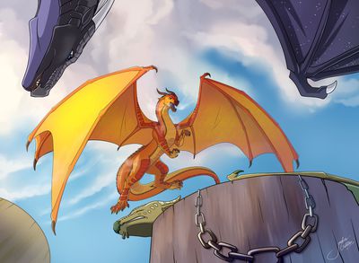 Peril (Wings_of_Fire)
art by juliagoldfox
Keywords: wings_of_fire;skywing;nightwing;seawing;peril;dragoness;female;feral;solo;non-adult;juliagoldfox