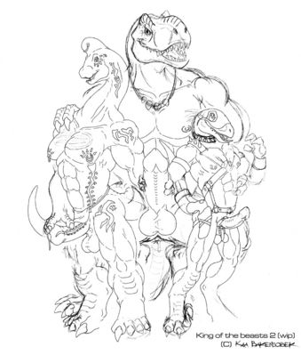 kotb2-wip
art by kaa
Keywords: dinosaur;theropod;raptor;deinonychus;sauropod;apatosaurus;tyrannosaurus_rex;trex;male;anthro;solo;penis;spooge;kaa