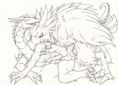 Nemmy And A Chocobo
art by kaemantis
Keywords: videogame;final_fantasy;avian;bird;chocobo;dragon;feral;male;M/M;penis;anal;from_behind;spooge;kaemantis