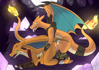 Charizards in the Night
art by kaitofalonx
Keywords: anime;pokemon;dragon;dragoness;charizard;male;female;anthro;M/F;penis;from_behind;kaitofalonx