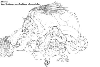 Kal and Auspex Mating
art by athus
Keywords: gryphon;dragon;male;feral;M/M;penis;spoons;tailplay;masturbation;anal;spooge;athus