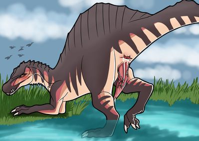 Stelios Spinosaur
art by kaliber
Keywords: dinosaur;theropod;spinosaurus;male;feral;solo;penis;spooge;kaliber
