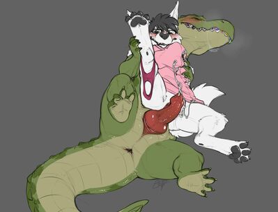 Gator and Dog
art by kaptcha and benji
Keywords: crocodilian;alligator;furry;canine;dog;male;female;feral;anthro;M/F;vagina;penis;spoons;suggestive;spooge;kaptcha;benji