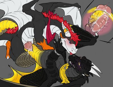 Slit Smashed (Wings_of_Fire)
art by kaptcha or benji
Keywords: wings_of_fire;sandwing;nightwing;hybrid;dragon;male;feral;M/M;penis;missionary;docking;internal;spooge;kaptcha;benji