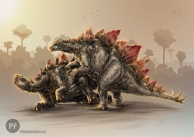 Stegosaurs Mating
art by Karel Cettl
Keywords: dinosaur;stegosaurus;male;female;feral;M/F;from_behind;karel_cettl