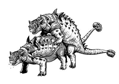 Ankylosaurs Mating
art by Karel Cettl
Keywords: dinosaur;ankylosaurus;male;female;feral;M/F;from_behind;karel_cettl