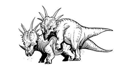 Styracosaurs Mating
art by Karel Cettl
Keywords: dinosaur;ceratopsid;styracosaurus;male;female;feral;M/F;from_behind;karel_cettl
