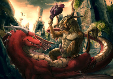 Dragon and Charr
art by karukuji
Keywords: videogame;guild_wars;dragon;feral;furry;feline;charr;anthro;male;M/M;penis;cowgirl;anal;spooge;karukuji