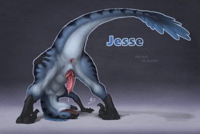 Jesse Exposed
art by karukuji
Keywords: dinosaur;theropod;raptor;deinonychus;male;feral;solo;penis;spooge;karukuji