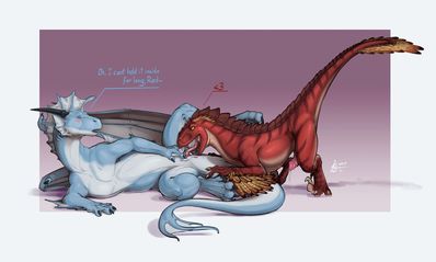 Can't Hold Out Much Longer
art by karukuji
Keywords: dragon;dinosaur;theropod;raptor;anthro;male;M/M;penis;sheath;oral;spooge;spread;karukuji