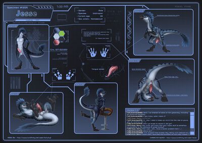 Jesse Reference Sheet
art by karukuji
Keywords: dinosaur;theropod;raptor;deinonychus;male;feral;anthro;solo;penis;spooge;karukuji