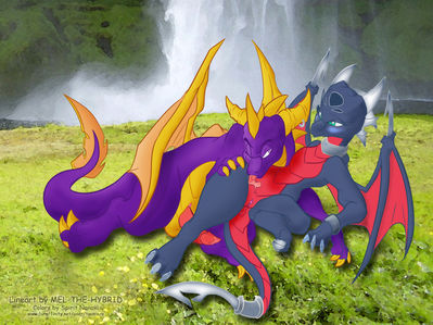 Spyro and Cynder (color)
art by kayla-na
Keywords: videogame;spyro_the_dragon;spyro;cynder;dragon;dragoness;male;female;anthro;M/F;penis;vagina;oral;kayla-na