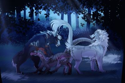 Felkins Spitroast a Raptor
art by kesha_fizzy
Keywords: dragon;felkin;dinosaur;theropod;raptor;male;feral;M/M;threeway;spitroast;penis;from_behind;anal;oral;tied;internal;spooge;kesha_fizzy