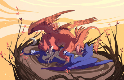 Nestward Fun
art by kete
Keywords: gryphon;male;feral;M/M;penis;69;oral;spooge;kete