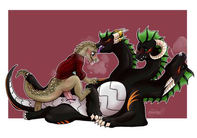 One On Three
art by khaoticvex
Keywords: dragoness;lizard;hydra;male;female;anthro;M/F;penis;missionary;vaginal_penetration;spooge;khaoticvex