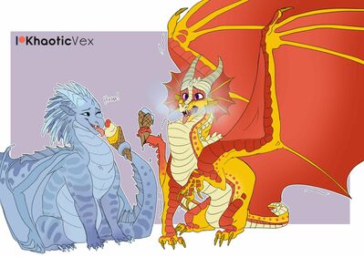 Brain Freeze (Wings_of_Fire)
art by khaoticvex
Keywords: wings_of_fire;rainwing;icewing;dragon;feral;non-adult;humor;khaoticvex