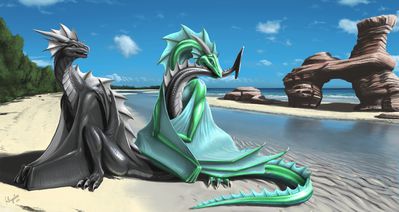 Playful Wyverns
art by khyaber
Keywords: dragon;wyvern;male;feral;solo;beach;non-adult;khyaber