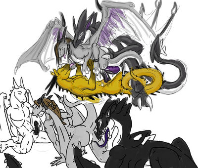 Cyr x Sky x Kia
art by kiartia
Keywords: dragon;feral;male;M/M;threeway;penis;from_behind;cowgirl;double_penetration;anal;spooge;kiartia