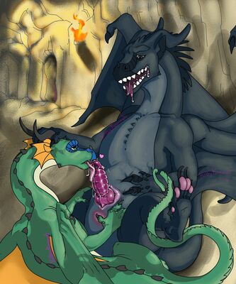 Deathbringer and Glory (Wings_of_Fire)
art by kibbykannoli
Keywords: wings_of_fire;rainwing;nightwing;glory;deathbringer;dragon;dragoness;male;female;feral;M/F;penis;oral;closeup;spooge;kibbykannoli
