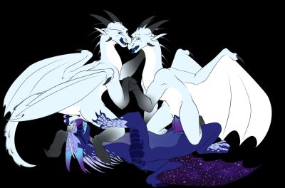 Galaxy and the Icewing Twins 1 (Wings_of_Fire)
art by king_quince
Keywords: wings_of_fire;nightwing;icewing;hybrid;dragon;dragoness;male;female;feral;M/F;spitroast;penis;cowgirl;vaginal_penetration;oral;king_quince
