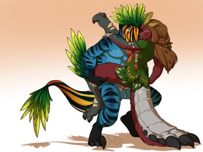 Raptor and Great Maccau
art by kittydee
Keywords: videogame;monster_hunter;bird_wyvern;great_maccau;dinosaur;theropod;raptor;male;female;anthro;breasts;M/F;penis;cowgirl;spooge;kittydee