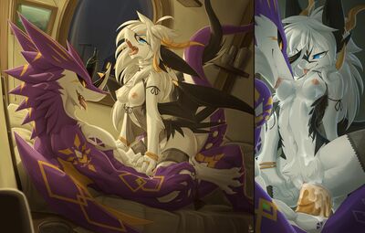 Aluka and Irbeth
art by kluclew or yljl5809
Keywords: dragon;dragoness;male;female;anthro;breasts;M/F;penis;cowgirl;vaginal_penetration;spooge;kluclew;yljl5809