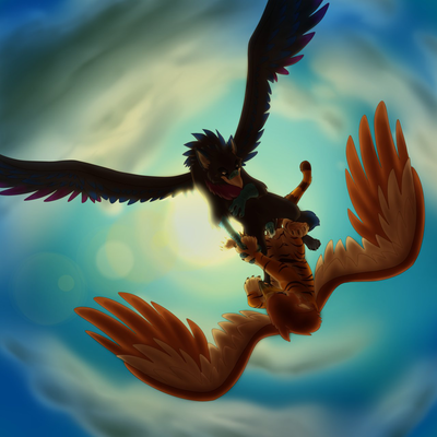 A Mating Flight
art by knon
Keywords: gryphon;male;female;feral;M/F;penis;missionary;vaginal_penetration;spooge;knon