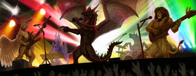 Dragon Metal Band
art by kodardragon
Keywords: dragon;feral;gryphon;furry;feline;lion;equine;unicorn;male;anthro;non-adult;kodardragon