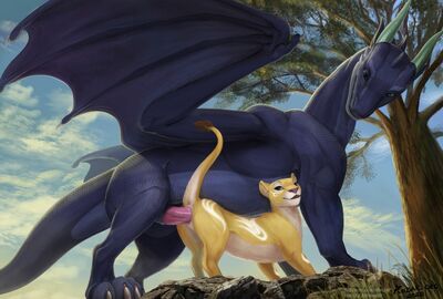 Dragon and Lioness Having Sex
art by kodardragon
Keywords: dragon;furry;feline;lioness;male;female;feral;M/F;penis;from_behind;vaginal_penetration;kodardragon