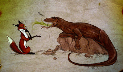 Komodo Breath
art by culpeo_fox
Keywords: lizard;monitor_lizard;komodo_dragon;furry;canine;fox;feral;humor;non-adult;culpeo_fox
