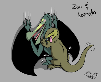 Komodo x Zon
art by pidgey
Keywords: cartoon;secret_saturdays;lizard;monitor_lizard;komodo_dragon;dinosaur;pterodactyl;komodo;zon;male;female;anthro;M/F;from_behind;spooge;pidgey