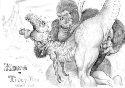 Kong and Rex
art by eugenio
Keywords: dinosaur;theropod;tyrannosaurus_rex;trex;furry;primate;ape;king_kong;male;female;feral;M/F;vagina;fingering;masturbation;eugenio