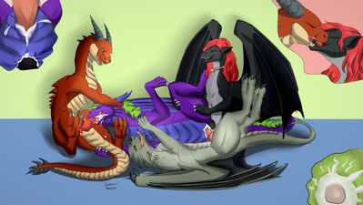 Bryce and Maverick Foursome (AWSW)
art by kosmas
Keywords: videogame;angels_with_scaly_wings;bryce;maverick;dragon;dragoness;male;female;feral;M/F;orgy;penis;threeway;spitroast;double_penetration;missionary;spoons;vaginal_penetration;anal;oral;closeup;spooge;kosmas