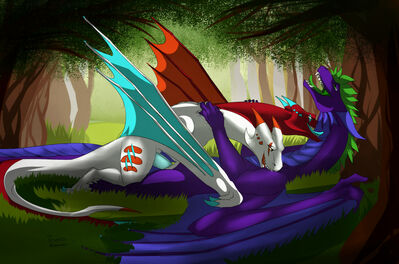 Waffle and Diana Mating
art by kosmas
Keywords: dragon;dragoness;wyvern;male;female;feral;M/F;penis;missionary;vaginal_penetration;kosmas