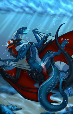 Aquatic Breeding (alt)
art by kuribon
Keywords: dragon;dragoness;male;female;feral;M/F;penis;reverse_cowgirl;vaginal_penetration;spooge;kuribon