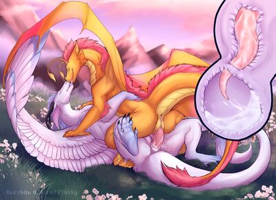 Meadow Mating
art by kuribon
Keywords: dragon;dragoness;male;female;herm;feral;M/F;penis;missionary;vaginal_penetration;internal;ejaculation;spooge;kuribon