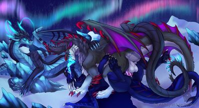 Northern Lights
art by kuribon
Keywords: dragon;male;feral;M/M;threeway;penis;hemipenis;missionary;docking;oral;spooge;kuribon