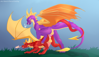 Spyro and Flame Having Sex
art by kuribon
Keywords: videogame;spyro_the_dragon;dragon;spyro;flame;male;feral;M/M;penis;from_behind;anal;spooge;kuribon