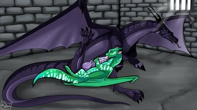 Darkstalker and Turtle (Wings_of_Fire)
art by feralkuro
Keywords: wings_of_fire;nightwing;icewing;seawing;hybrid;darkstalker;turtle;dragon;male;feral;M/M;penis;oral;feralkuro