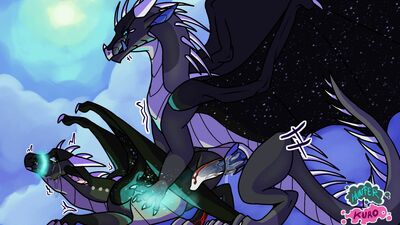 Darkstalker and Moonwatcher Having Sex (Wings_of_Fire)
art by feralkuro and hunter
Keywords: wings_of_fire;nightwing;icewing;hybrid;darkstalker;moonwatcher;dragon;dragoness;male;female;feral;M/F;penis;from_behind;vaginal_penetration;internal;ejaculation;spooge;feralkuro;hunter